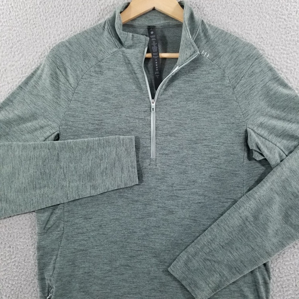 Lululemon Surge Warm Shirt Mens Medium Green 1/2 Zip Running Training Pullover